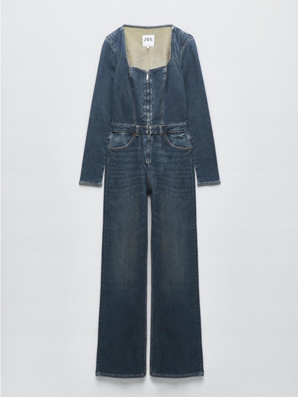 ZARA | Dark Blue Denim Wide-leg Jumpsuit
